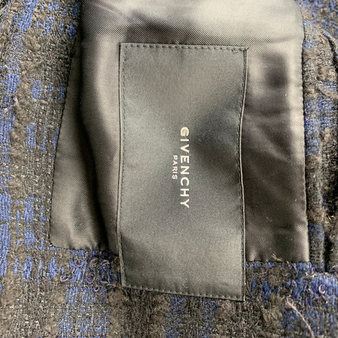 GIVENCHY Size 38 Navy & Black Tweed Acrylic Blend Collarless Jacket
