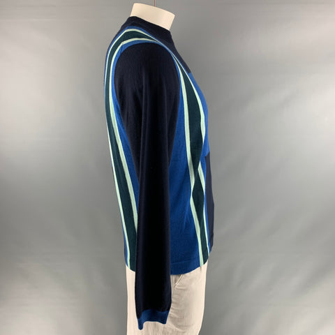 PAUL SMITH Size L Navy Blue Color Block Merino Wool 1/4 Zip Pullover