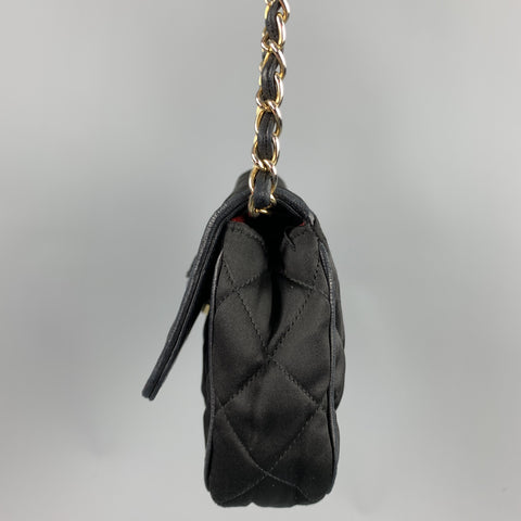 Vintage CHANEL Black Quilted Nylon Leather Trim Cross Body Handbag