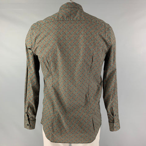 SSENSE Size XL Olive and Burgundy Print Cotton &  Elastane Long Sleeve Shirt