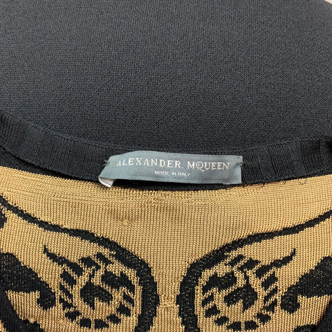 ALEXANDER MCQUEEN Size M Black & Beige Jersey Embroidered Cocktail Dress