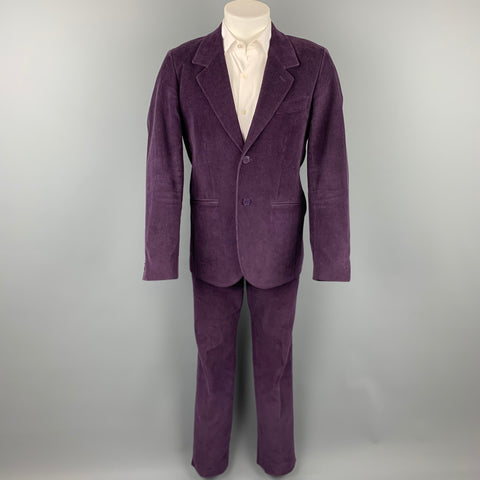 AGNES B. Size 40 Purple Corduroy Cotton Notch Lapel Suit