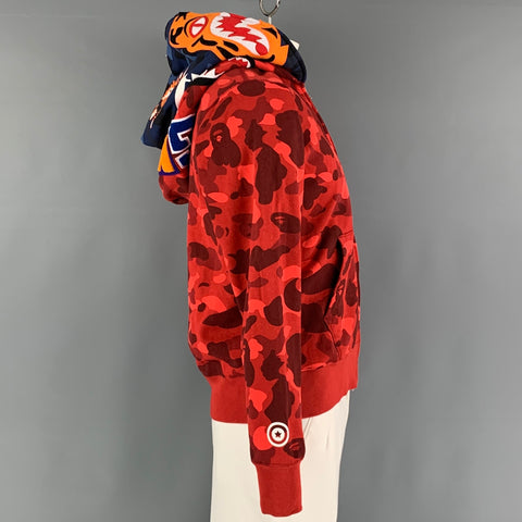A BATHING APE Size L Red Blue Camo Cotton Hooded Sweatshirt