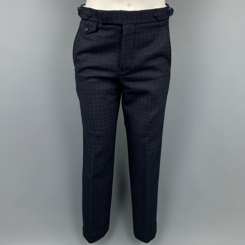BLACK FLEECE Size 38 Black & Navy Houndstooth Wool Tuxedo Suit