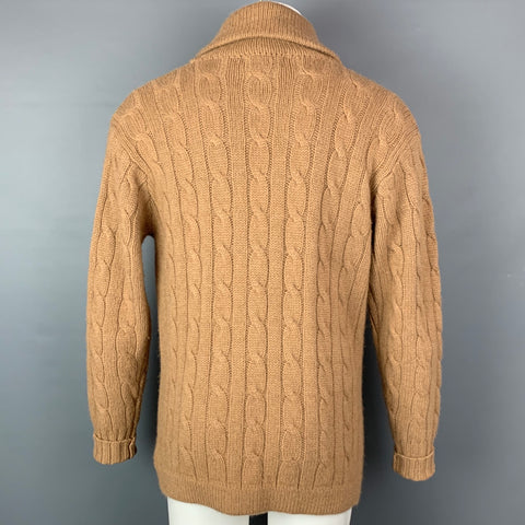 POLO by RALPH LAUREN Size M Tan Cable Knit Camel Hair Shawl Collar Cardigan