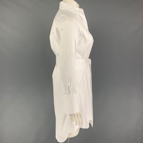 ALEX EAGLE Size 10 White Cotton Stripe Belted Shirt Dress