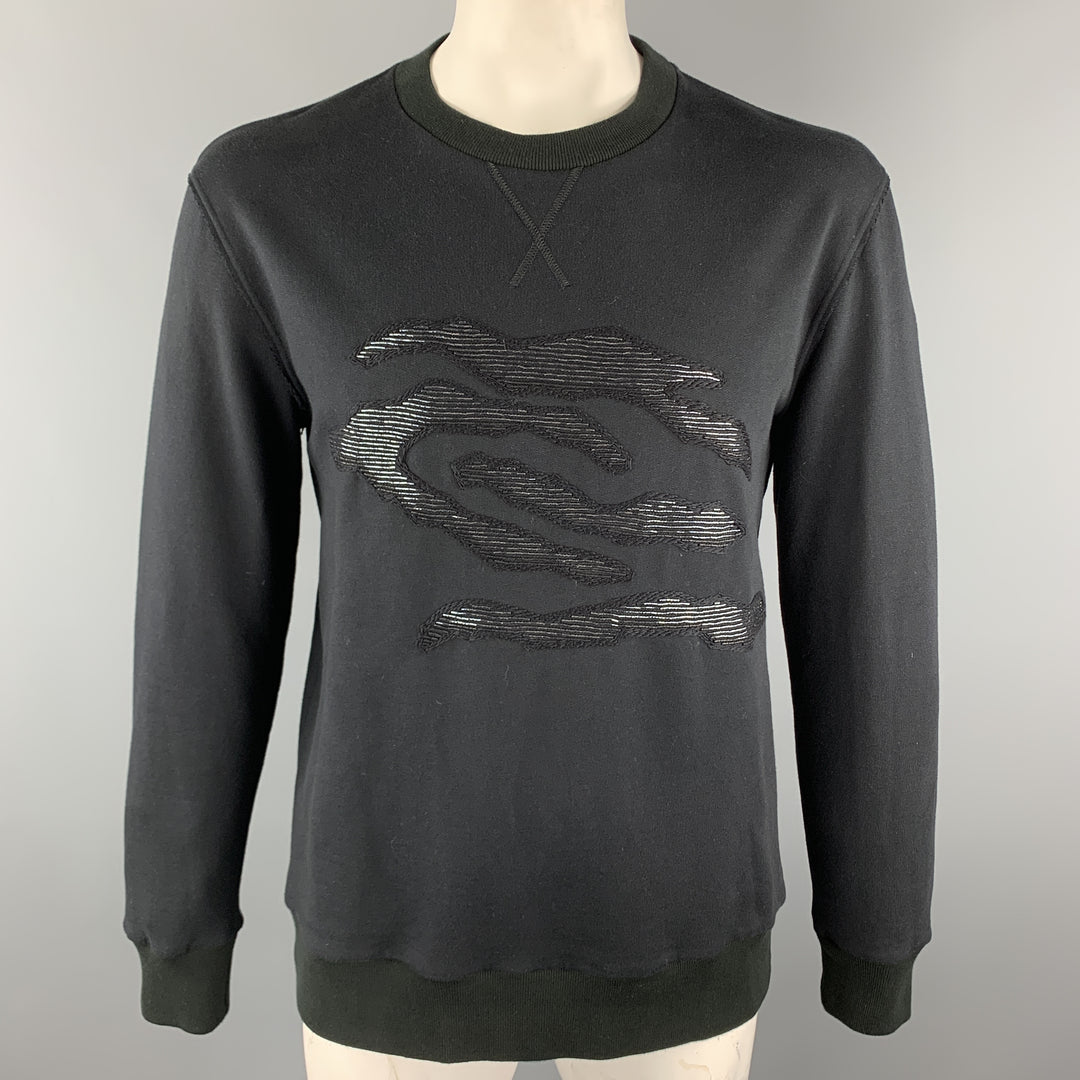 LANVIN Size L Black Beaded Embellishment Cotton Crewneck Sweatshirt
