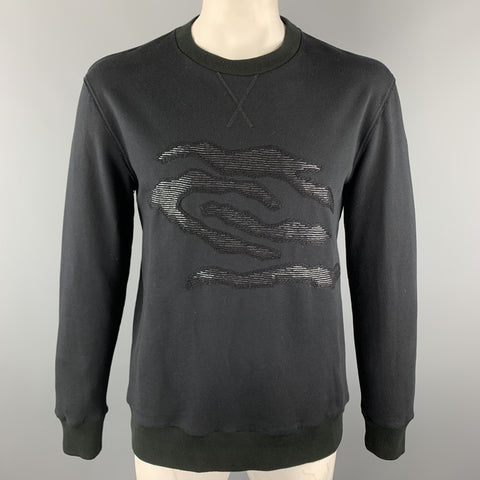 LANVIN Size L Black Beaded Embellishment Cotton Crewneck Sweatshirt