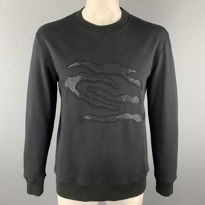 LANVIN Size L Black Beaded Embellishment Cotton Crewneck Sweatshirt