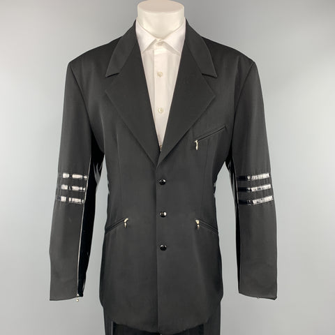 vintage WILLIAM B Taille 40 Noir Laine Vinyl Stripe 3 Snap Suit