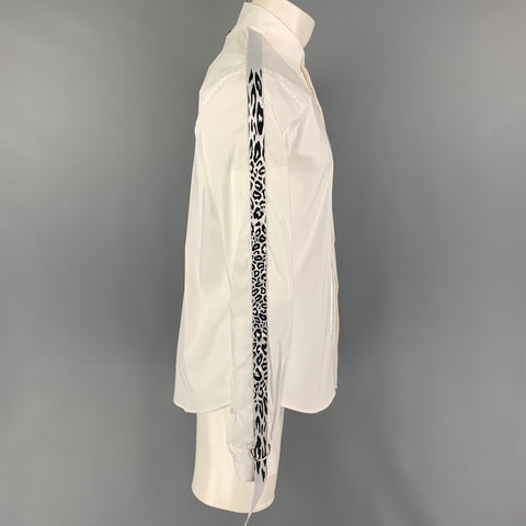 JUST CAVALLI Size S White Black Applique Cotton Long Sleeve Shirt