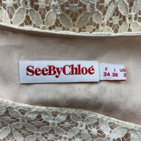 SEE By Chloe Taille 2 Crème Dentelle Coton / Nylon Ceinture élastique Robe trapèze