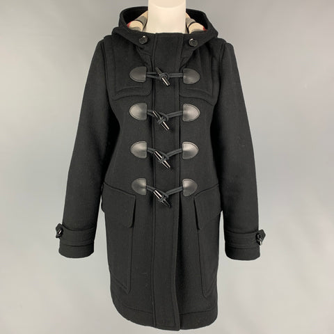 BURBERRY BRIT Size 8 Black Wool Hooded Coat