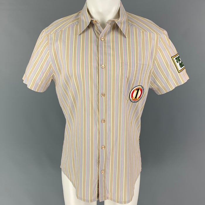 VERSACE JEANS COUTURE Size M Multi-Color Stripe Cotton Short Sleeve Shirt