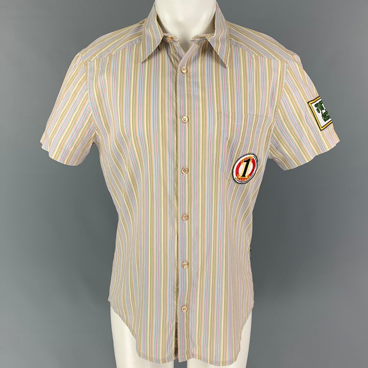 VERSACE JEANS COUTURE Taille M Chemise à manches courtes en coton à rayures multicolores