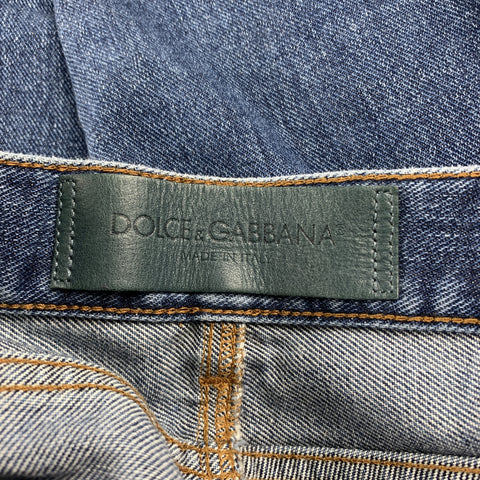 DOLCE & GABBANA Size 32 Indigo Distressed Denim Button Fly Jeans