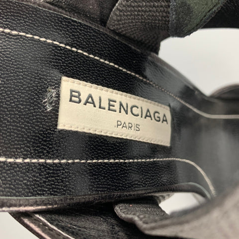 BALENCIAGA Size 8 Black Leather Ribbon Strappy Heel Sandals
