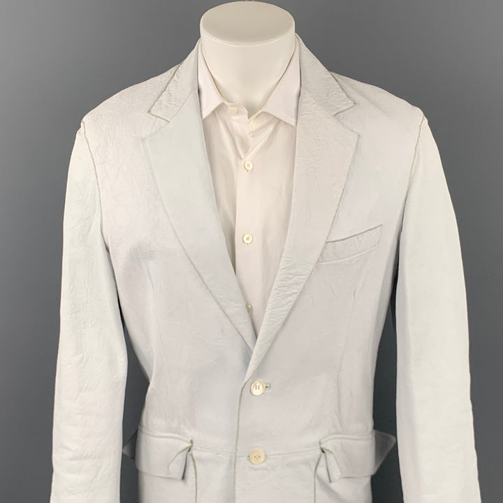 PAUL SMITH Size 40 Off White Distressed Leather Notch Lapel Sport Coat