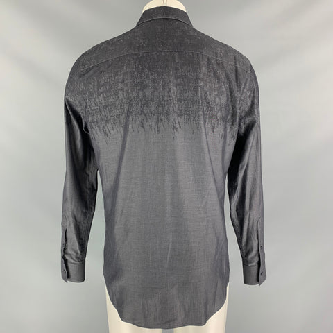 EMPORIO ARMANI Size M Charcoal Ombre Cotton Hidden Placket Long Sleeve Shirt