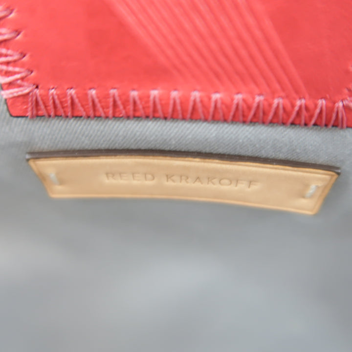 REED KRAKOFF Red Black & Light Pink Leather Tote Handbag