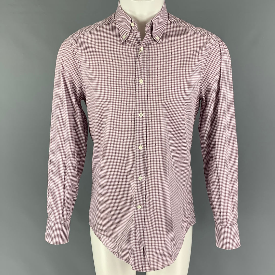 BRUNELLO CUCINELLI Taille S Chemise à manches longues boutonnée à carreaux blanc bordeaux