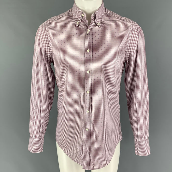BRUNELLO CUCINELLI Size S Burgundy White Checkered Button Down Long Sleeve Shirt