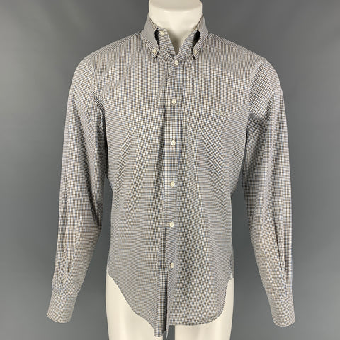 LORO PIANA Size M White & Blue Checkered Cotton Long Sleeve Shirt