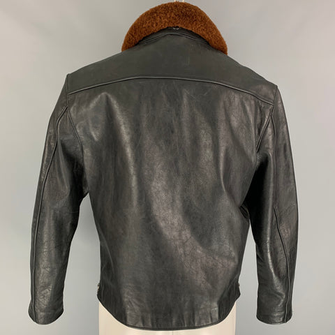 POLO by RALPH LAUREN Size L Black Brown Distressed Leather Jacket