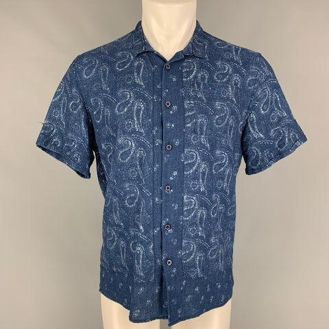 SCOTCH AND SODA Size L Blue White Paisley Linen Cotton Short Sleeve Shirt
