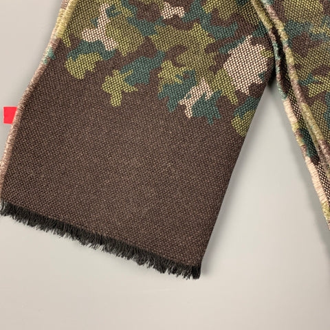 ALTEA Écharpe en soie et laine tricotée camouflage vert taupe