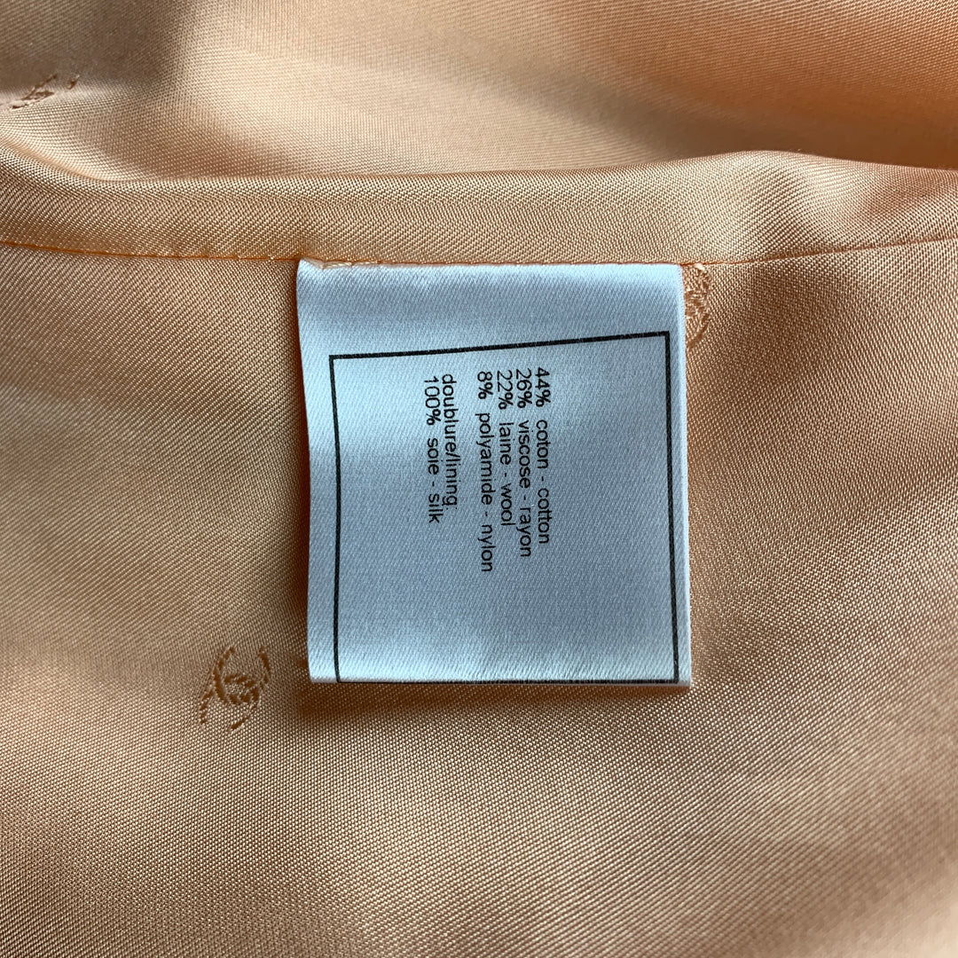 CHANEL 01C Size 6 Peach Sorbet Tweed Cotton Blend Jacket Skirt Set