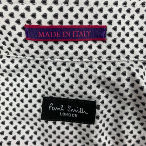 PAUL SMITH Size L White Black Hearts Cotton Long Sleeve Shirt