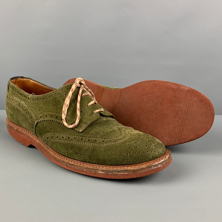 BRUNELLO CUCINELLI Taille 9 Chaussures à lacets en daim olive avec bout d'aile