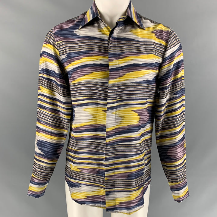 MISSONI Size S Purple & Gold Print Silk French Cuff Long Sleeve Shirt