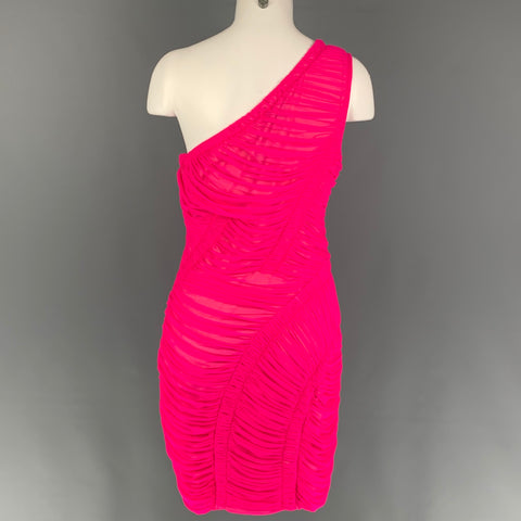 HERVE LEGER Vestido de un hombro fruncido en mezcla de nailon rosa talla M