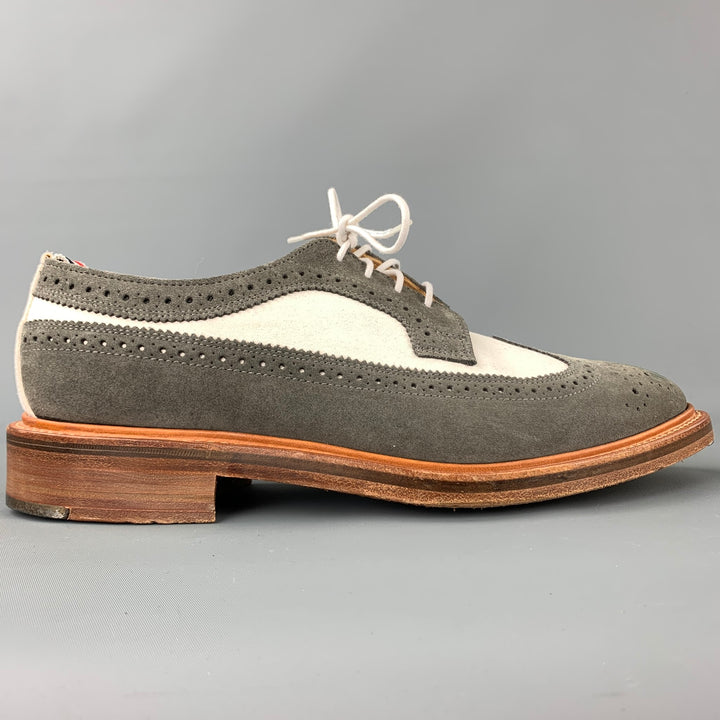 THOM BROWNE Taille 9,5 Chaussures à lacets en daim bicolore gris et blanc