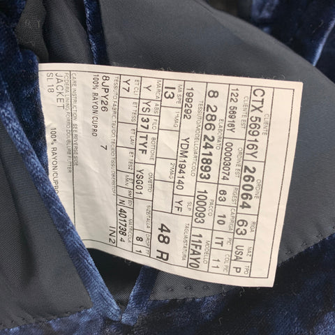 YVES SAINT LAURENT Size 38 Regular Navy Print Velvet Notch Lapel Sport Coat