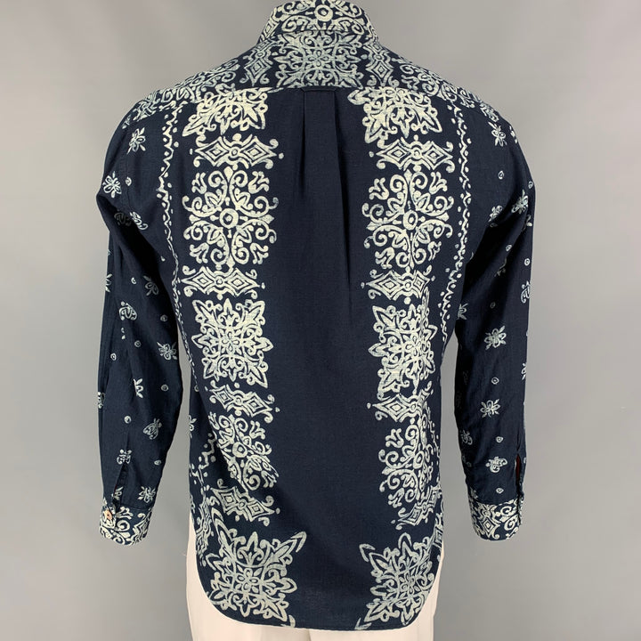 45rpm Talla XL Camisa de manga larga de algodón abstracto azul claro índigo