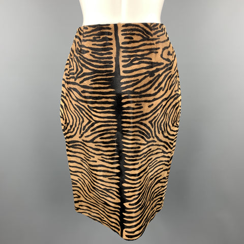 BILL BLASS Size 8 Tan Animal Print Pony Hair Leather Pencil Skirt