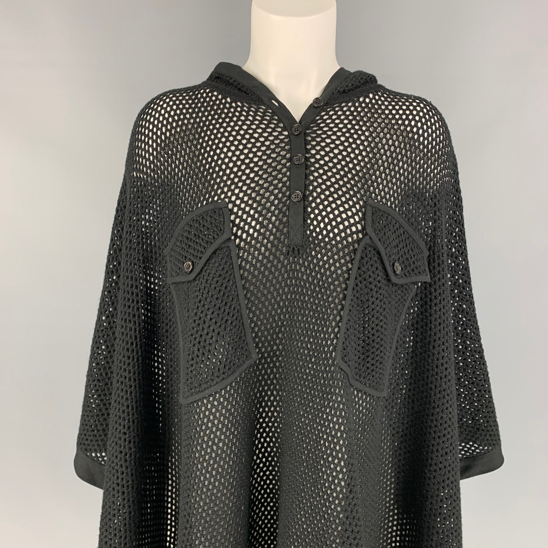 RALPH LAUREN Collection Size S Black Knit See Through Hooded Cape