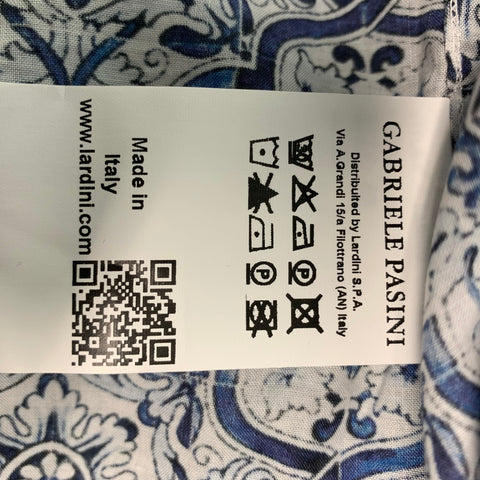 GABRIELE PASINI Size M Blue White Porcelain Cotton Long Sleeve Shirt