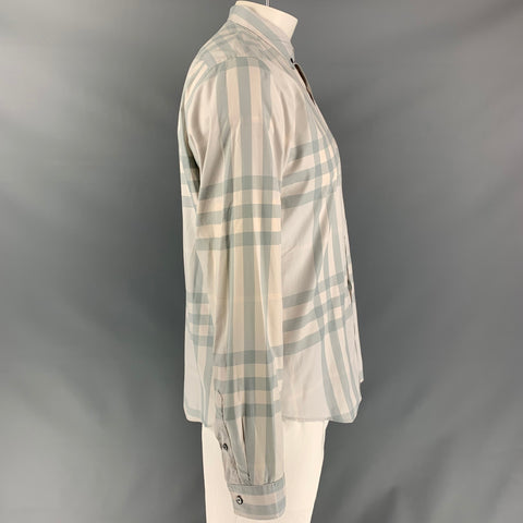 BURBERRY BRIT Size L White & Grey Plaid Cotton Button Down Long Sleeve Shirt