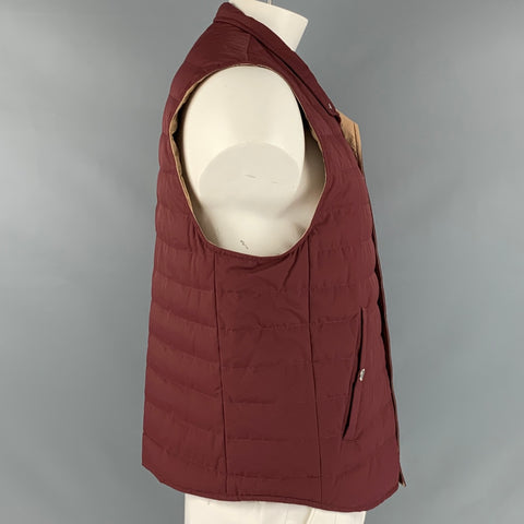 BRUNELLO CUCINELLI  Size XL Burgundy Quilted Nylon Snaps Vest
