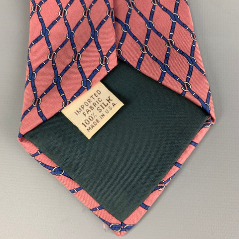 YVES SAINT LAURENT Pink Navy Equestrian Silk Tie