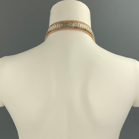 VINTAGE Beige Beaded Cotton Ribbon Layered Necklace