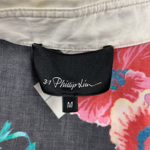 3.1 PHILLIP LIM Size M White & Black Print Cotton Short Sleeve Shirt