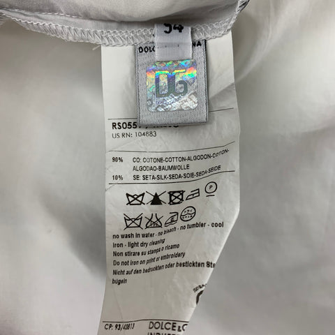 D&G by DOLCE & GABBANA Size XL White & Grey Frayed Cotton / Silk Long Sleeve Shirt