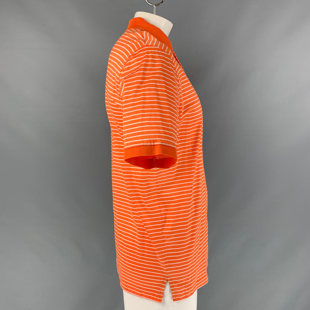 RALPH LAUREN Size L Orange White Stripe Cotton Polo