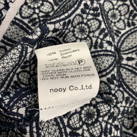 NOOY Size S Navy & White Embroidered Cotton A-line Sleeveless Blouse
