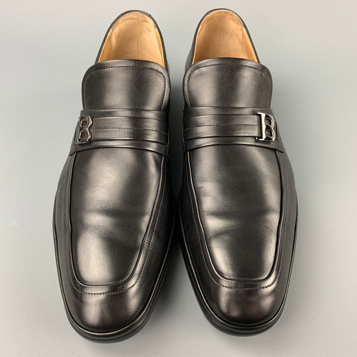 BALLY Size 10 Black Leather Slip On Loafers